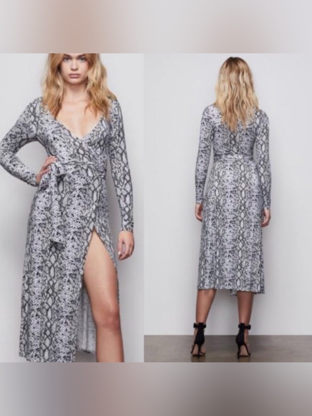 Good American  snake print wrap midi dress  sz 0